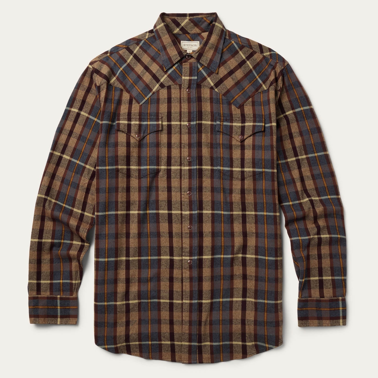 Brown Brushed Flannel Western Shirt / Stetson
