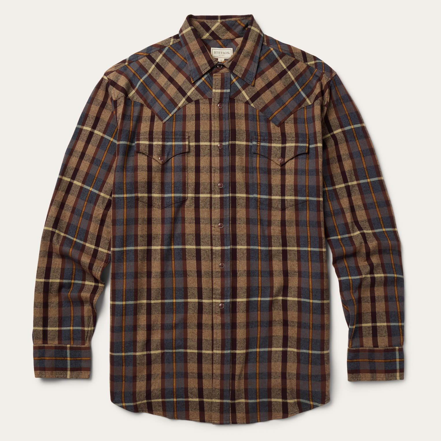 Brown Brushed Flannel Western Shirt / Stetson