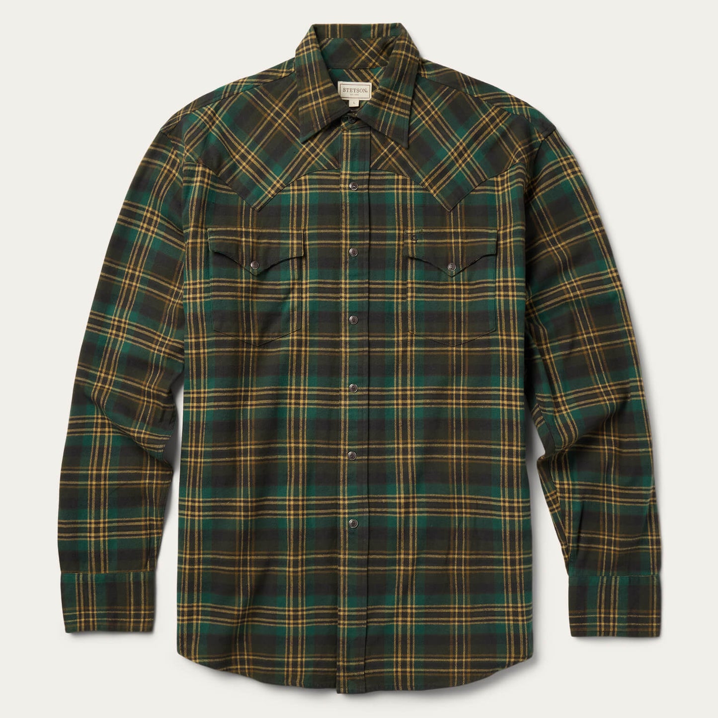 Green Brushed Flannel Western Shirt / Stetson