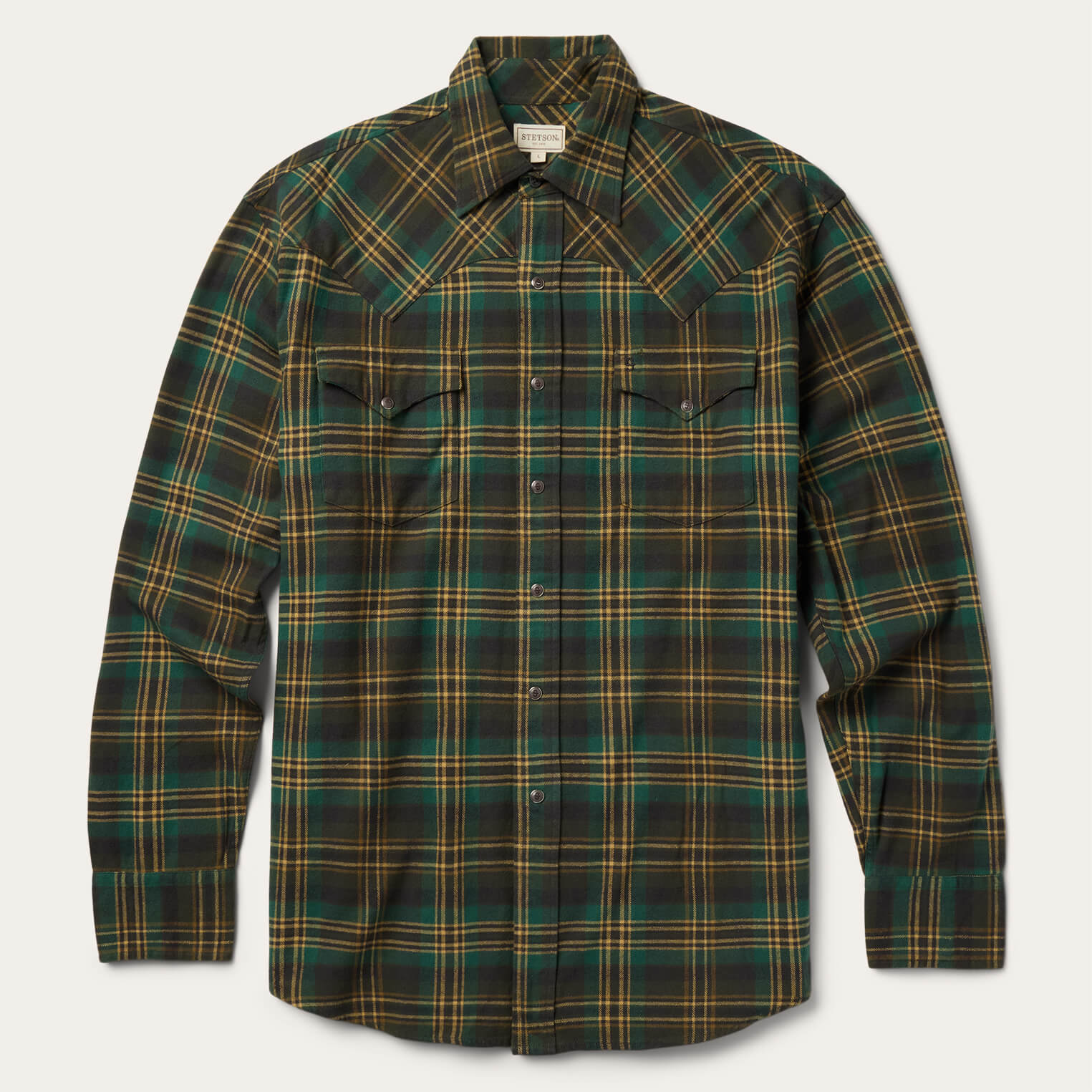 Green Brushed Flannel Western Shirt / Stetson