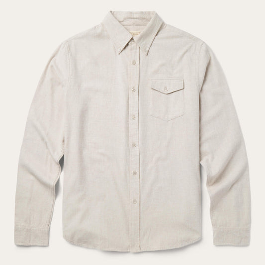 White Heathered Flannel Button-Down Shirt / Stetson