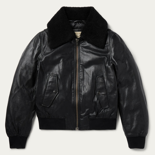 Black Leather Bomber Jacket / Stetson