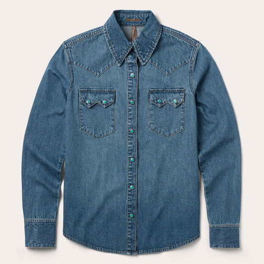 Blue Turquoise Snap Western Denim Shirt / Stetson