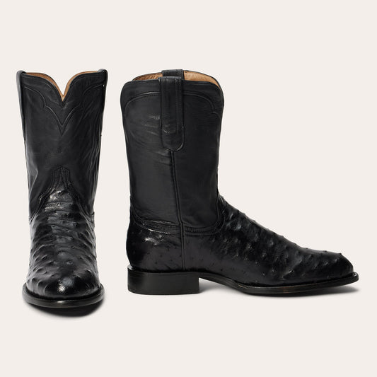 Black Austin Ostrich Roper Boots / Stetson