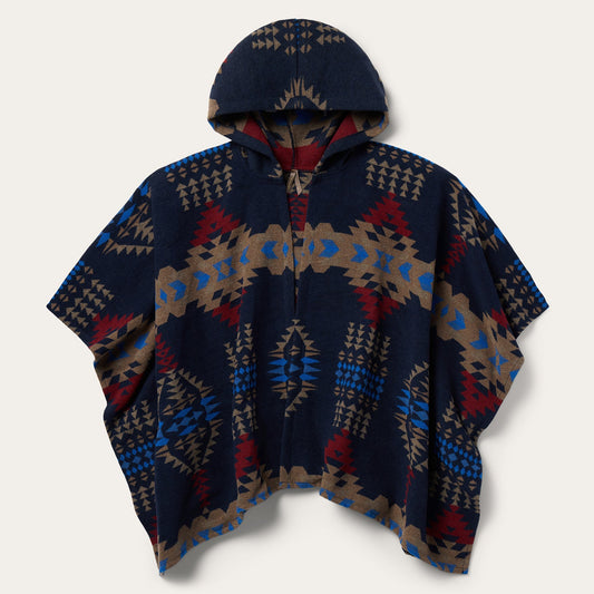 Blue Hooded Serape Blanket Wrap / Stetson