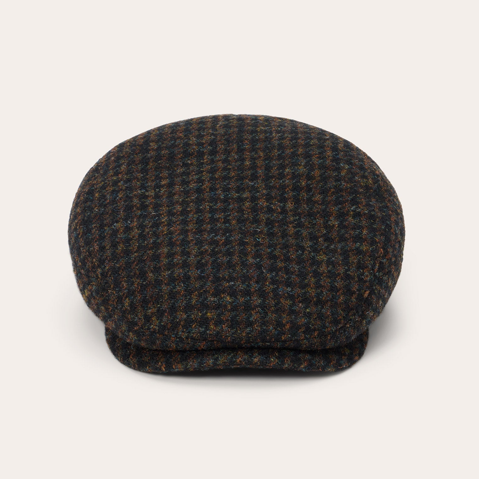 Midnight Blue W/ Brown Shades Harris Tweed Houndstooth Driver Cap / Stetson
