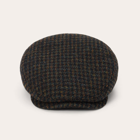 Midnight Blue W/ Brown Shades Harris Tweed Houndstooth Driver Cap / Stetson