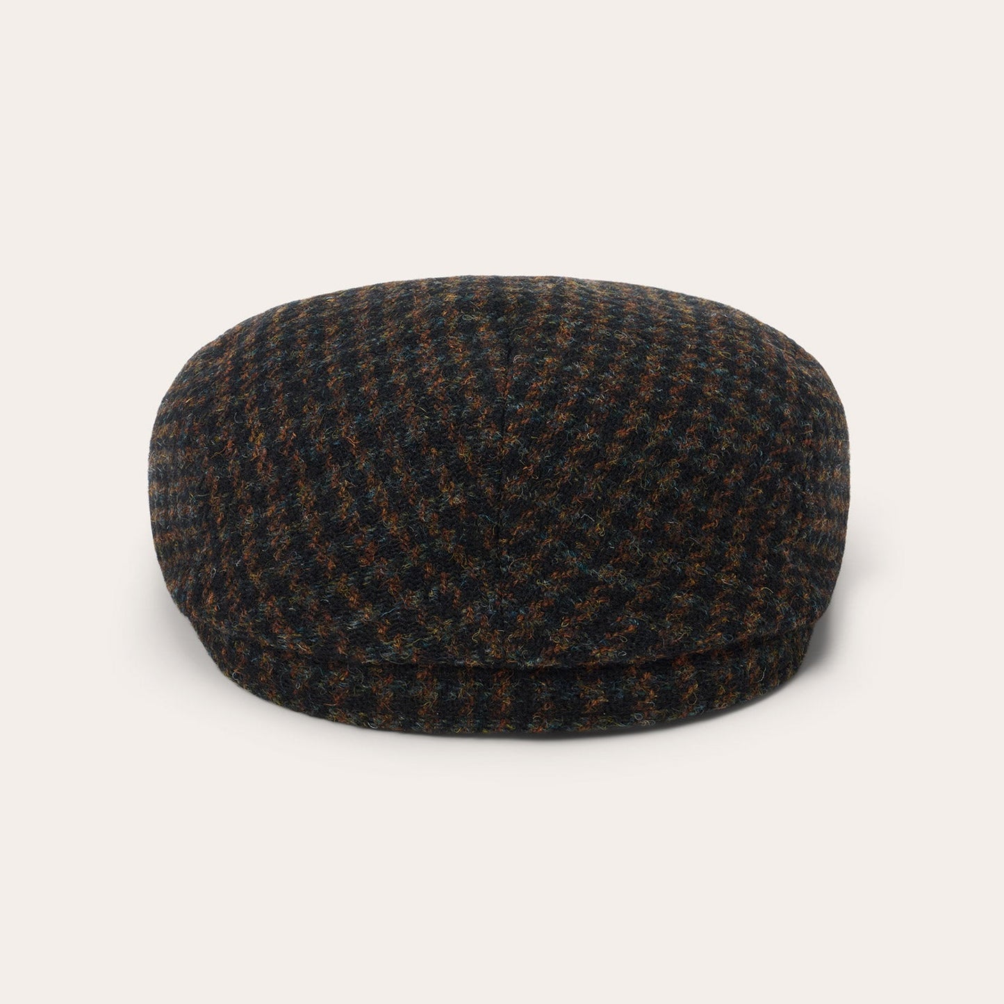 Midnight Blue W/ Brown Shades Harris Tweed Houndstooth Driver Cap / Stetson