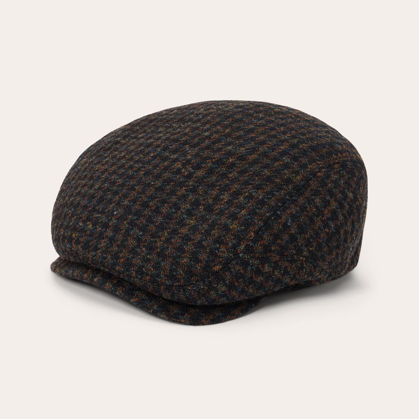 Midnight Blue W/ Brown Shades Harris Tweed Houndstooth Driver Cap / Stetson