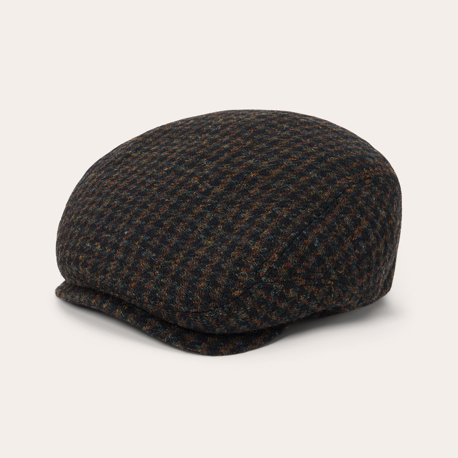Midnight Blue W/ Brown Shades Harris Tweed Houndstooth Driver Cap / Stetson