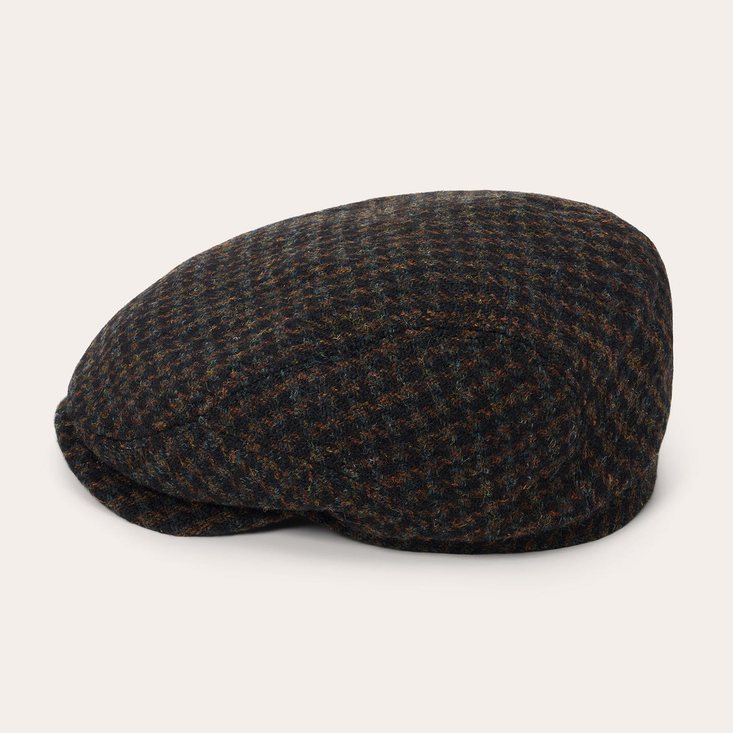 Midnight Blue W/ Brown Shades Harris Tweed Houndstooth Driver Cap / Stetson