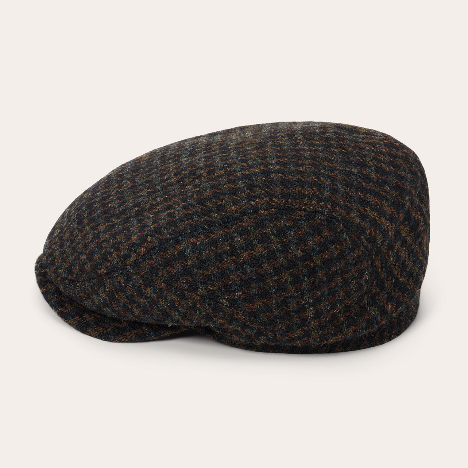 Midnight Blue W/ Brown Shades Harris Tweed Houndstooth Driver Cap / Stetson