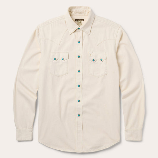 Cream Turquoise Snap Western Denim Shirt / Stetson