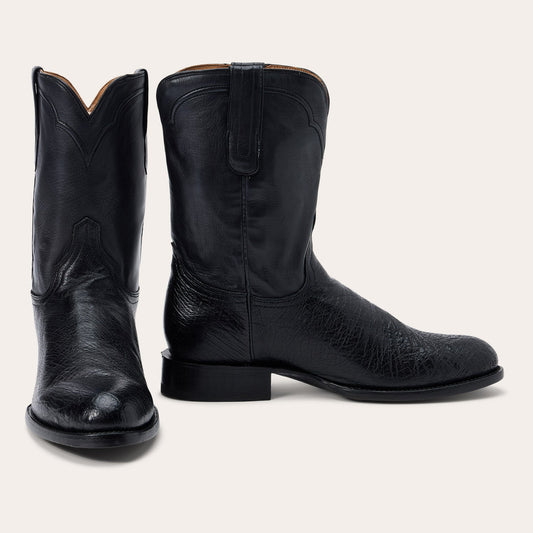 Black Clay Smooth Ostrich Roper Boots / Stetson