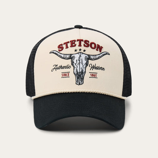 Off White / Black Skull Trucker Hat / Stetson