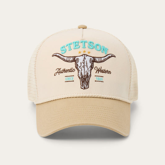 Off White / Khaki Skull Trucker Hat / Stetson