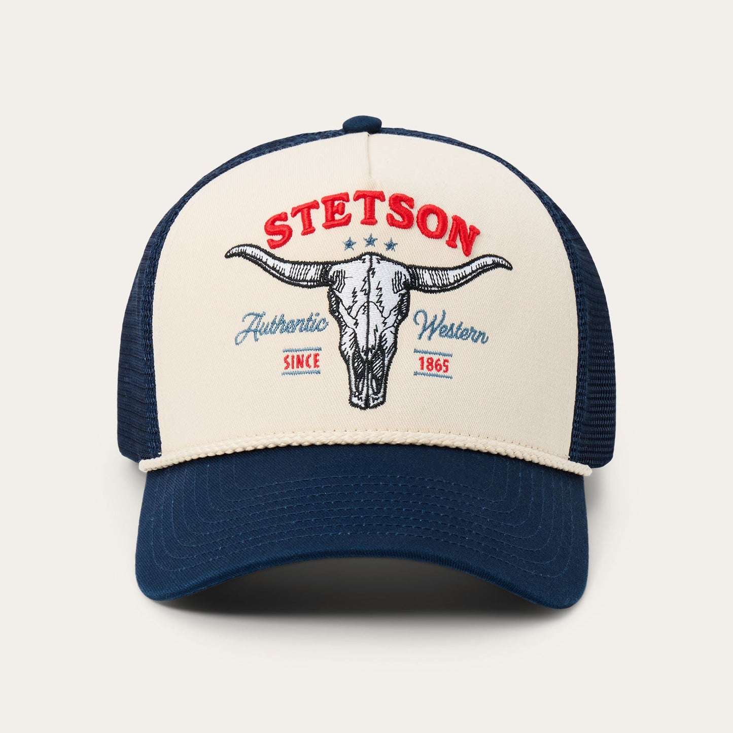 Off White / Blue Skull Trucker Hat / Stetson