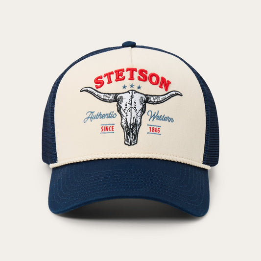 Off White / Blue Skull Trucker Hat / Stetson