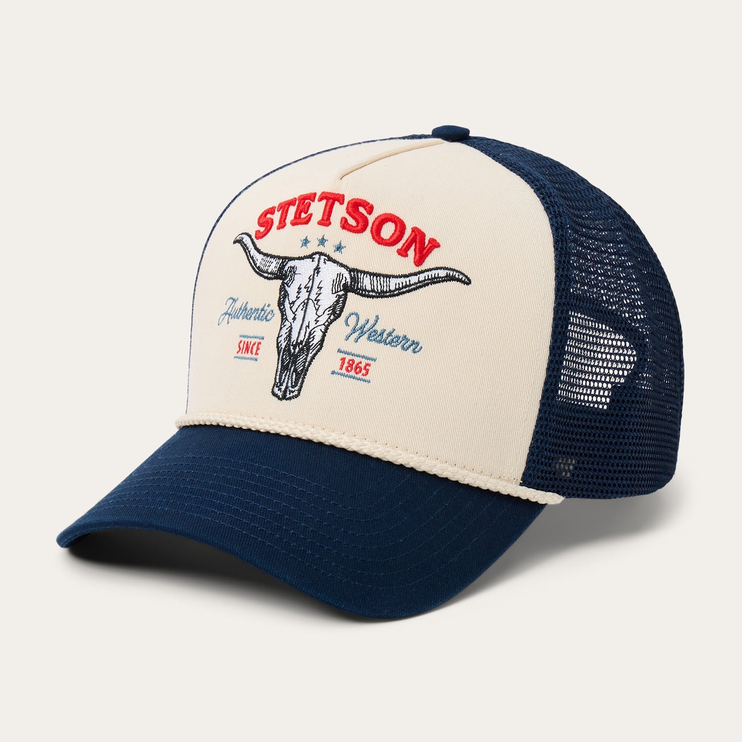 Off White / Blue Skull Trucker Hat / Stetson