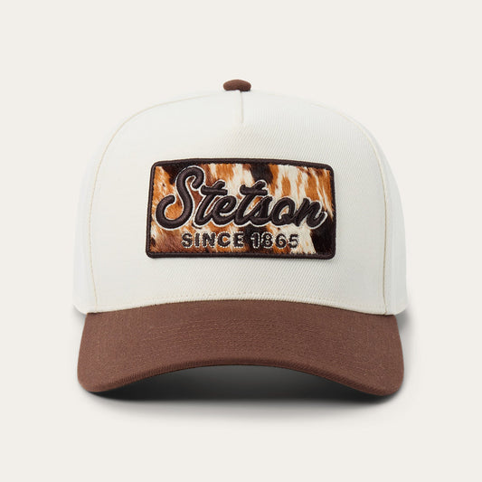 Off White / Brown Cowhide Patch Trucker Hat / Stetson