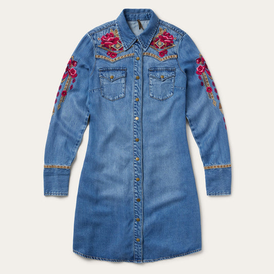 Dark Blue Embroidered Denim Shirt Dress / Stetson