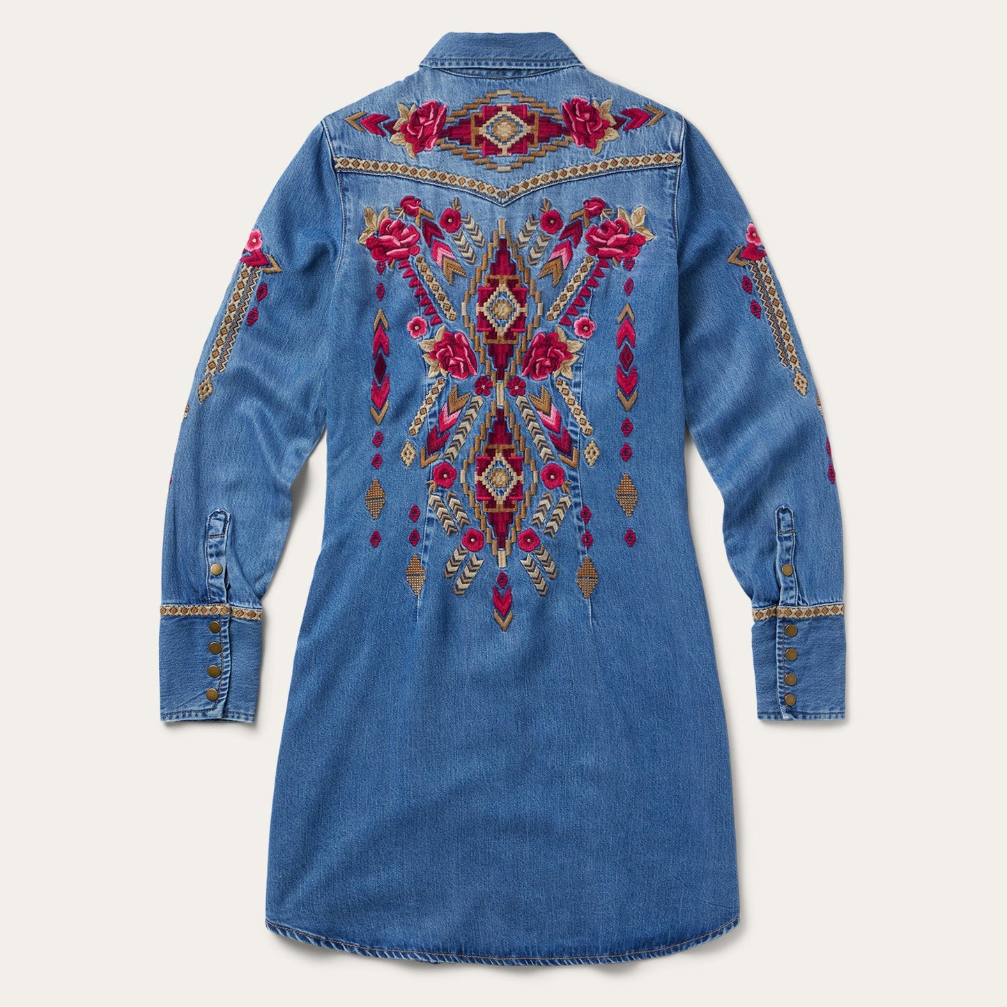 Dark Blue Embroidered Denim Shirt Dress / Stetson