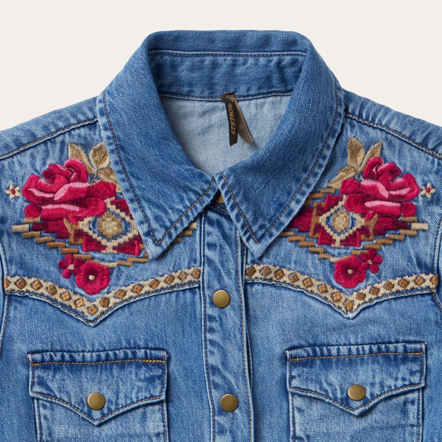 Dark Blue Embroidered Denim Shirt Dress / Stetson