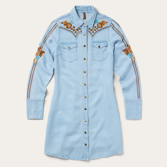 Light Blue Embroidered Denim Shirt Dress / Stetson