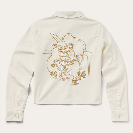 White Embroidered Cream Denim Cropped Shirt / Stetson