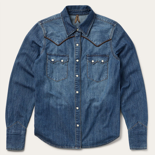 Blue Piped Dark Denim Western Shirt / Stetson