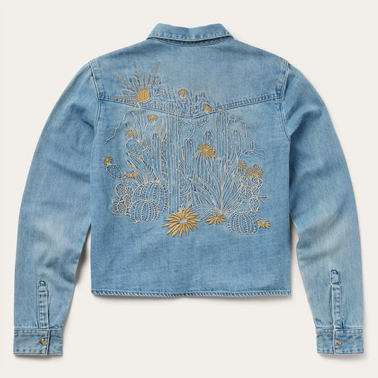 Blue Embroidered Denim Cropped Shirt / Stetson