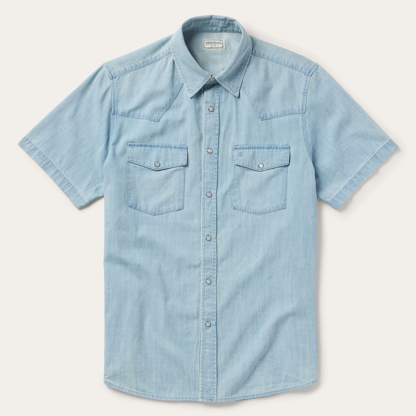 Blue Chambray Oxford Short Sleeve Western Shirt / Stetson