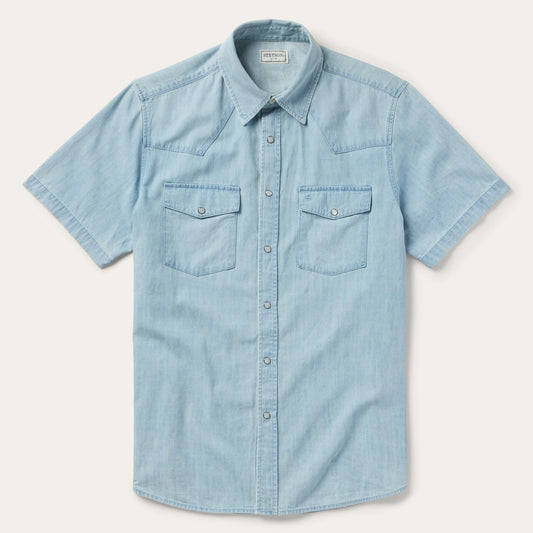 Blue Chambray Oxford Short Sleeve Western Shirt / Stetson