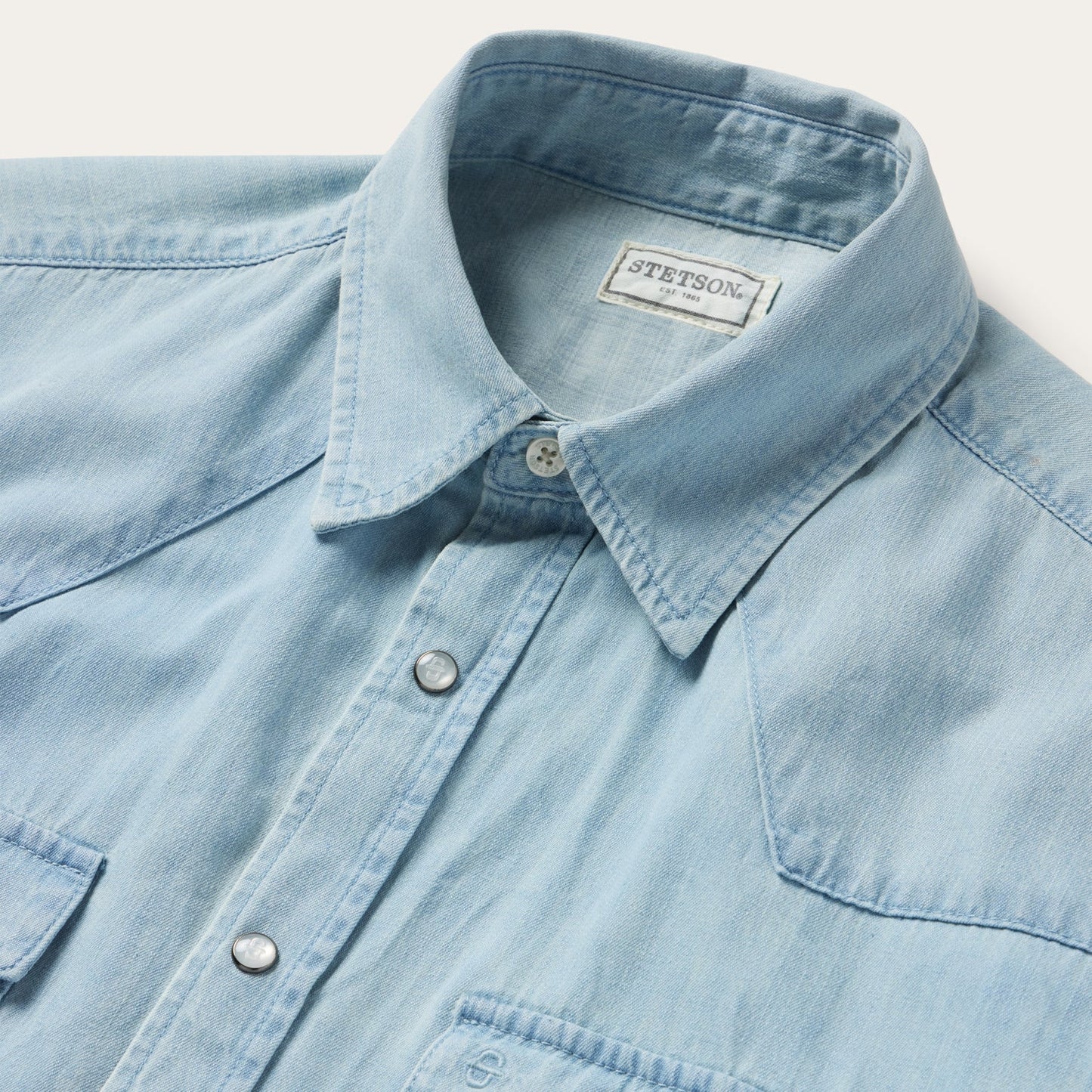 Blue Chambray Oxford Short Sleeve Western Shirt / Stetson