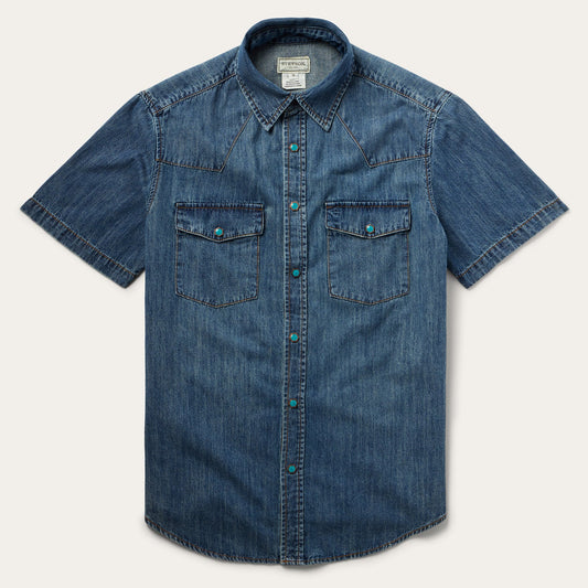 Blue Turquoise Snap Short Sleeve Denim Shirt / Stetson