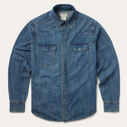 Blue Turquoise Snap Lightweight Denim Shirt / Stetson