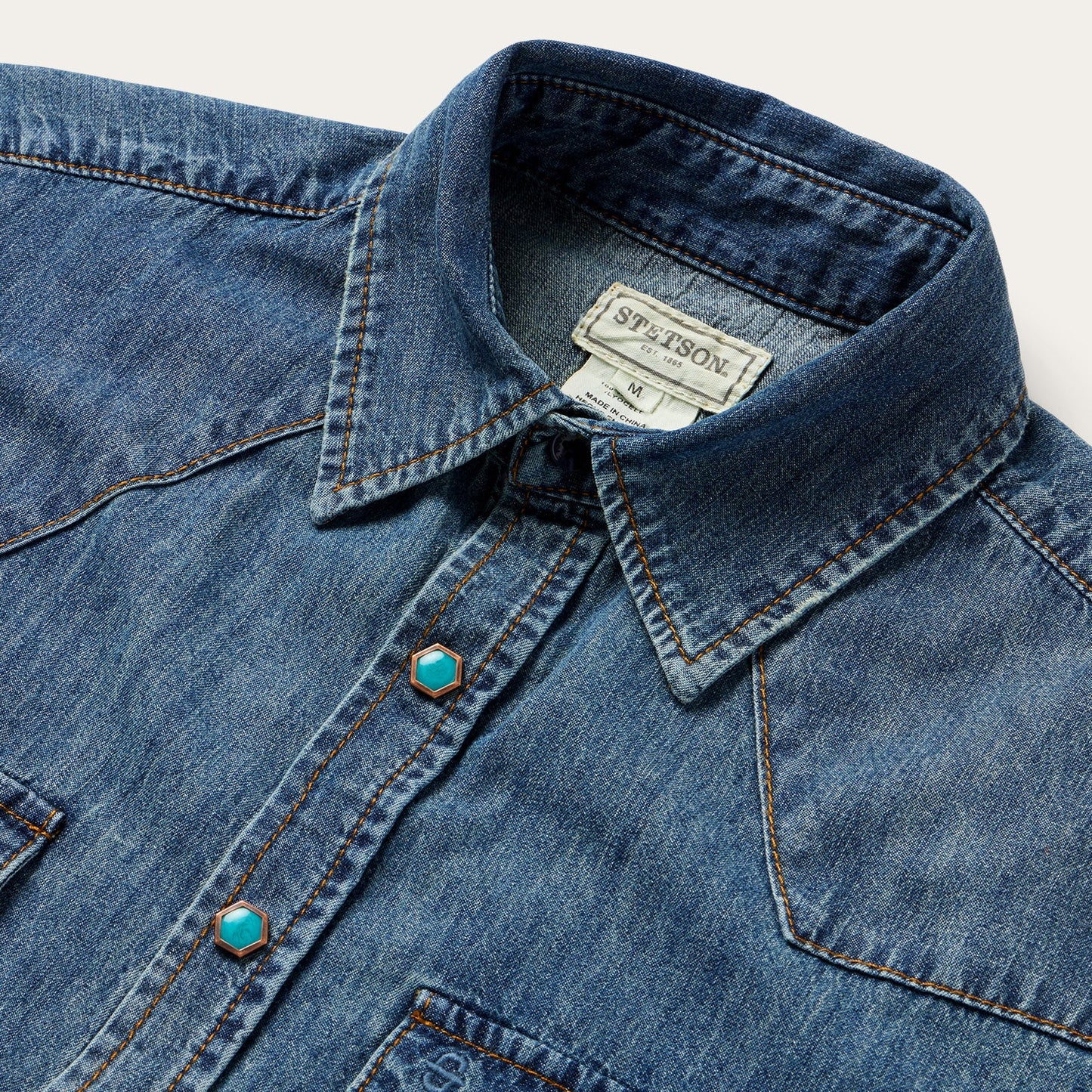 Blue Turquoise Snap Lightweight Denim Shirt / Stetson