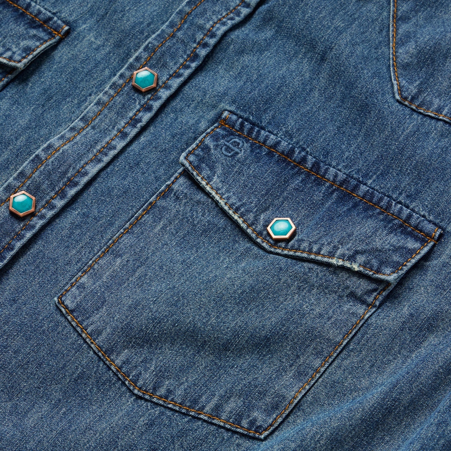 Blue Turquoise Snap Lightweight Denim Shirt / Stetson