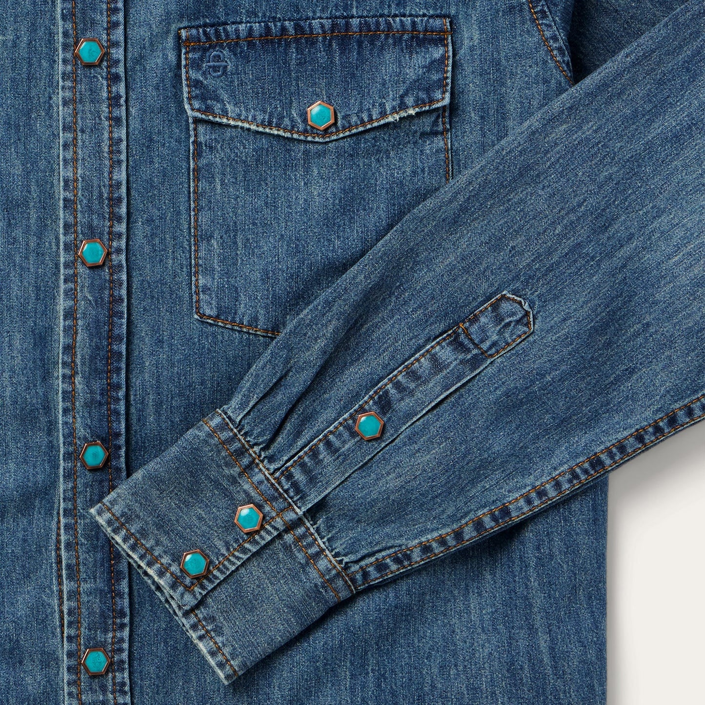 Blue Turquoise Snap Lightweight Denim Shirt / Stetson