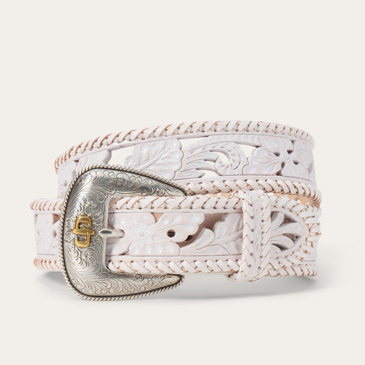 White Tooled Laced Edge Belt / Stetson