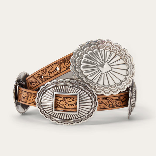 Brown Southwestern Tooled Concho Belt / Stetson