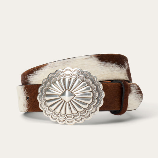 Brown / White Hair-On-Hide Southwestern Buckle Belt / Stetson