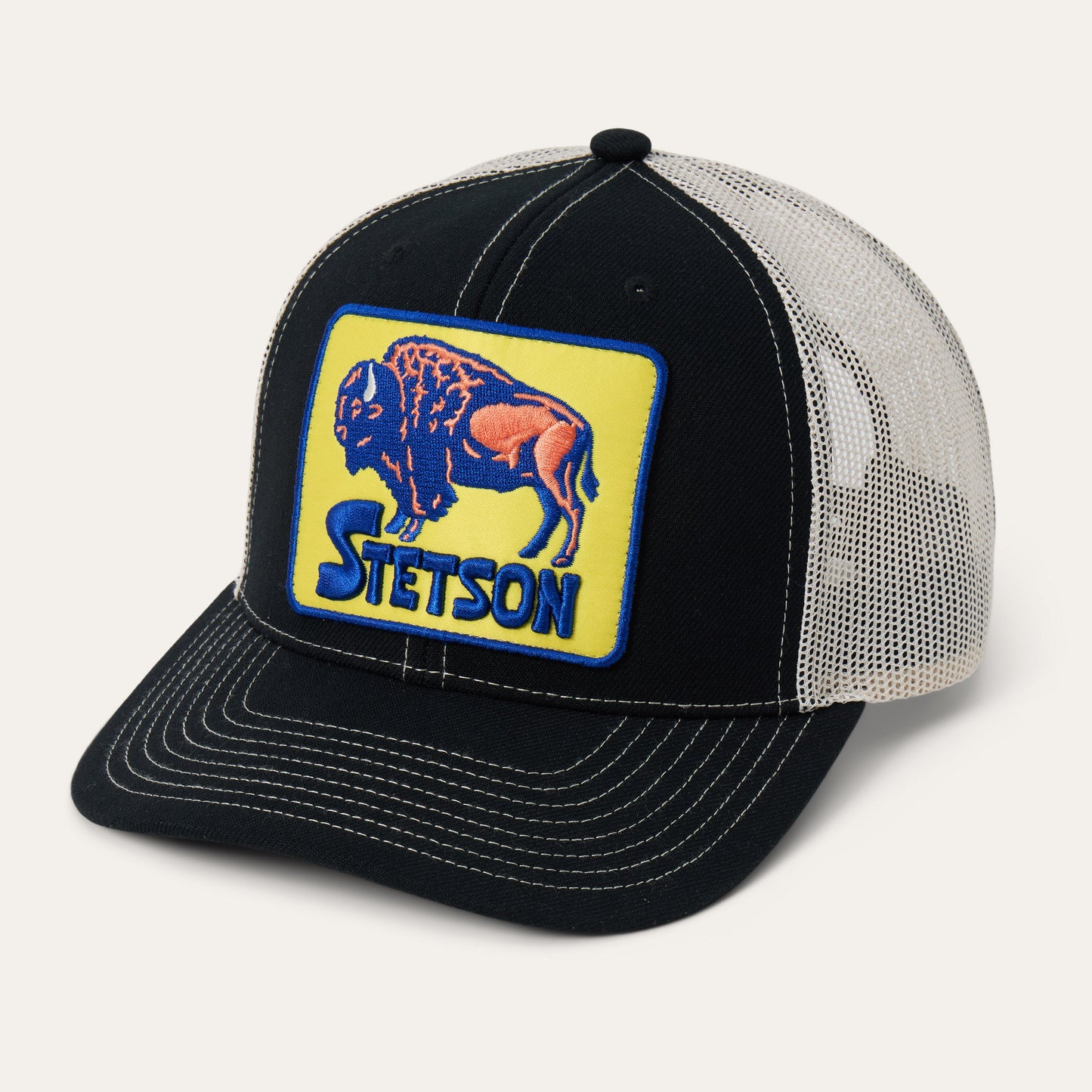 Black Bison Patch High Crown Trucker Hat / Stetson